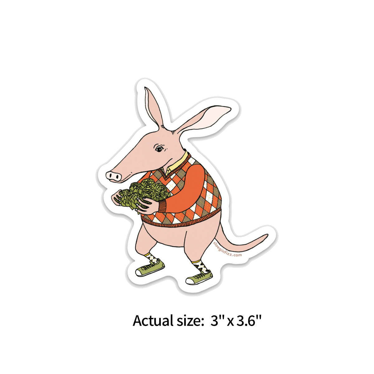 Sloe Gin Fizz Sticker - Aardvark With Armful of Artichokes