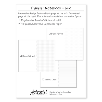 Traveler's Notebook Refill - Duo Pages - Wheat (Blank/ruled) - Notegeist Bindery