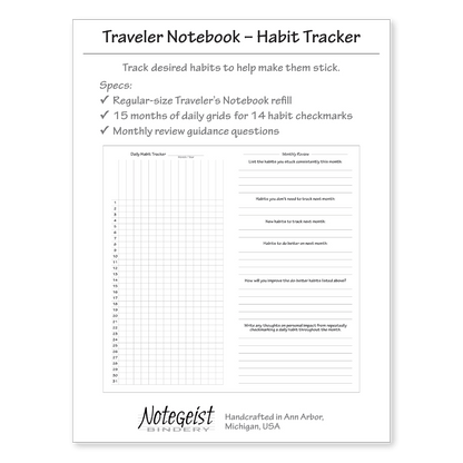 Traveler's Notebook Refill - Habit Tracker (Yellow) - Notegeist Bindery