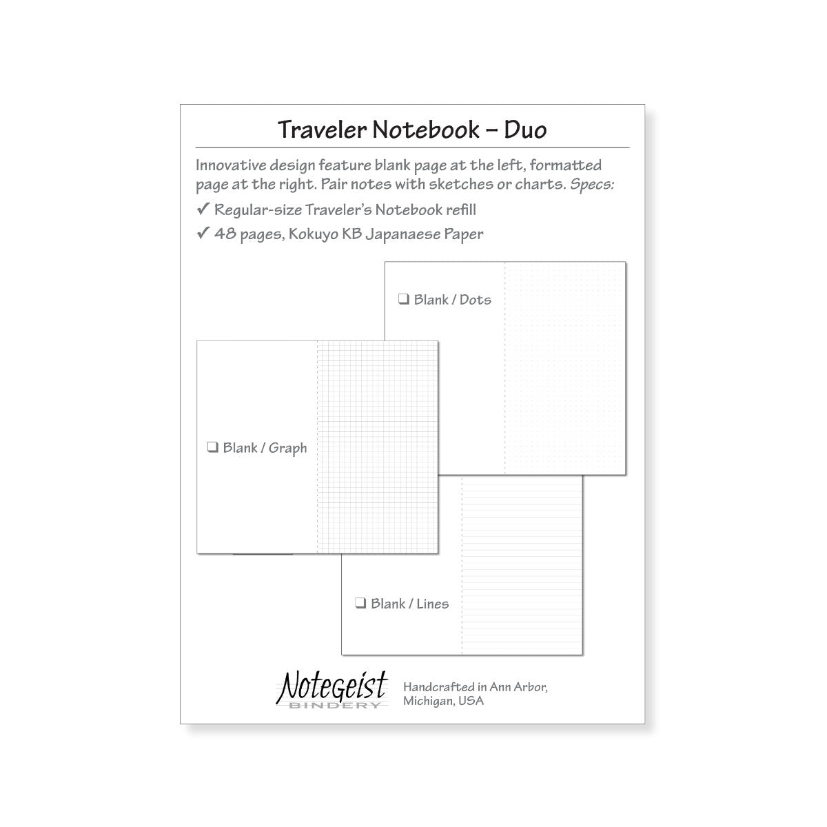 Notegeist Traveler's Notebook Refill - Duo Pages - Notegeist