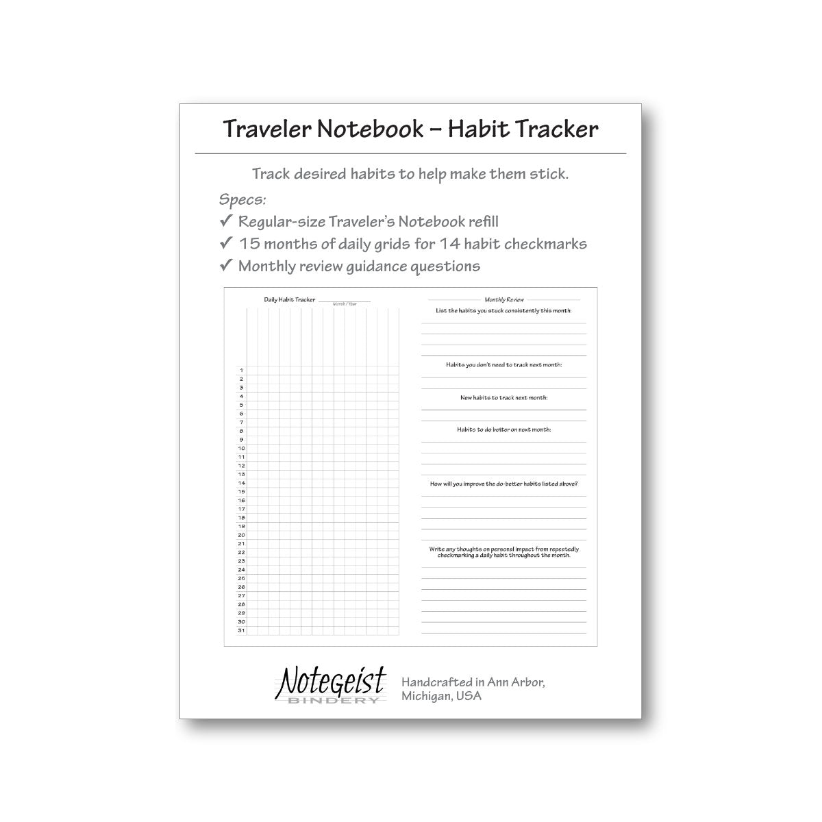 Notegeist – Traveler's Notebook Refill – Goal Tracker - Notegeist