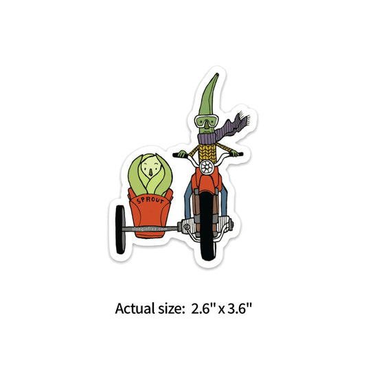 Sloe Gin Fizz Sticker - Bean and Sprout on Motorcycle - Notegeist